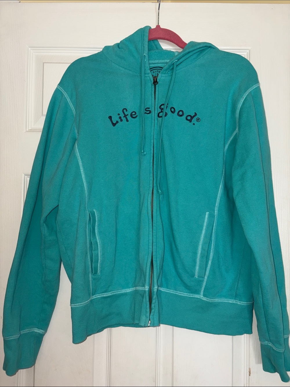 Life Is Good Kids Teal Zip Hoodie Jacket, Size Large